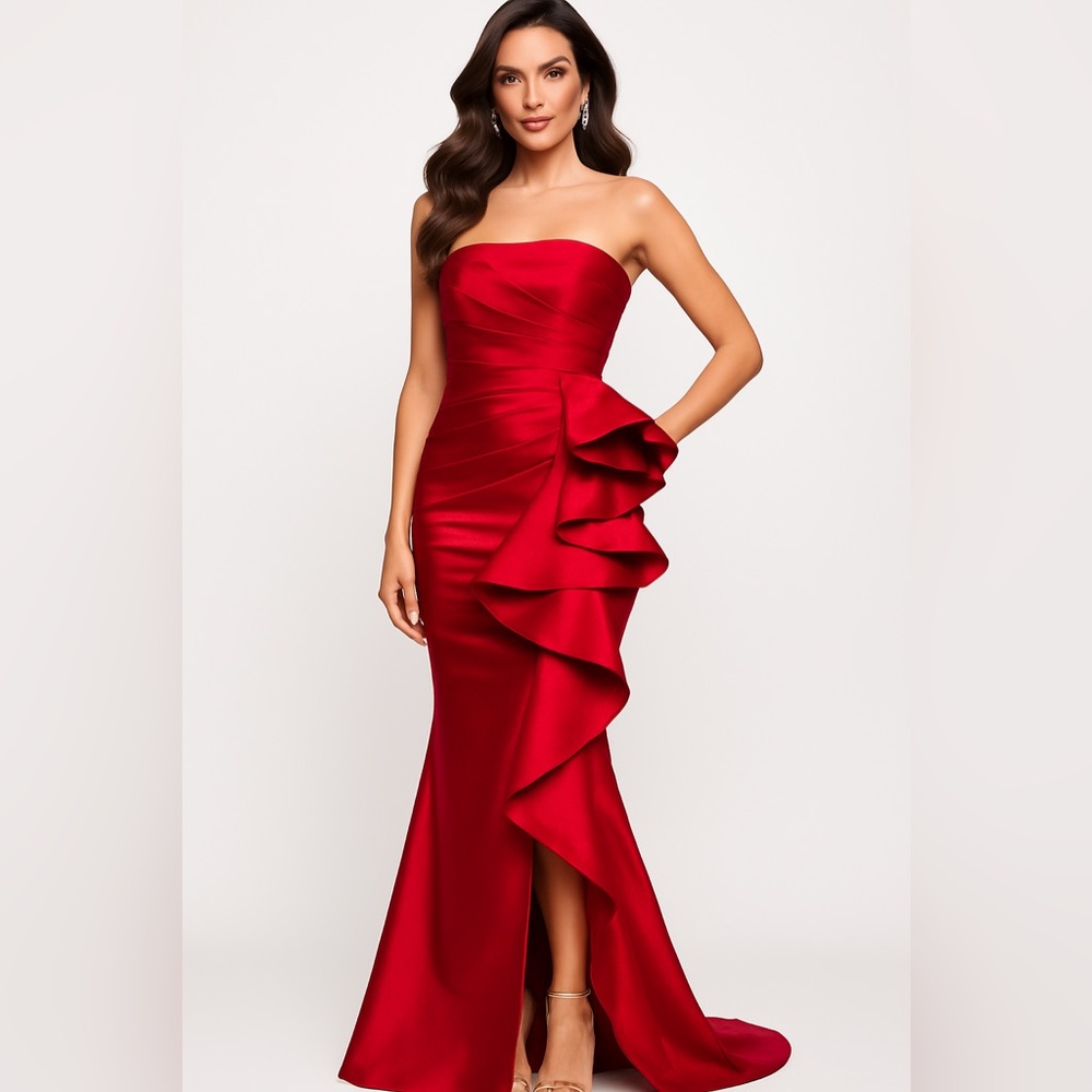 Betsy & Adam Red Strapless Dress